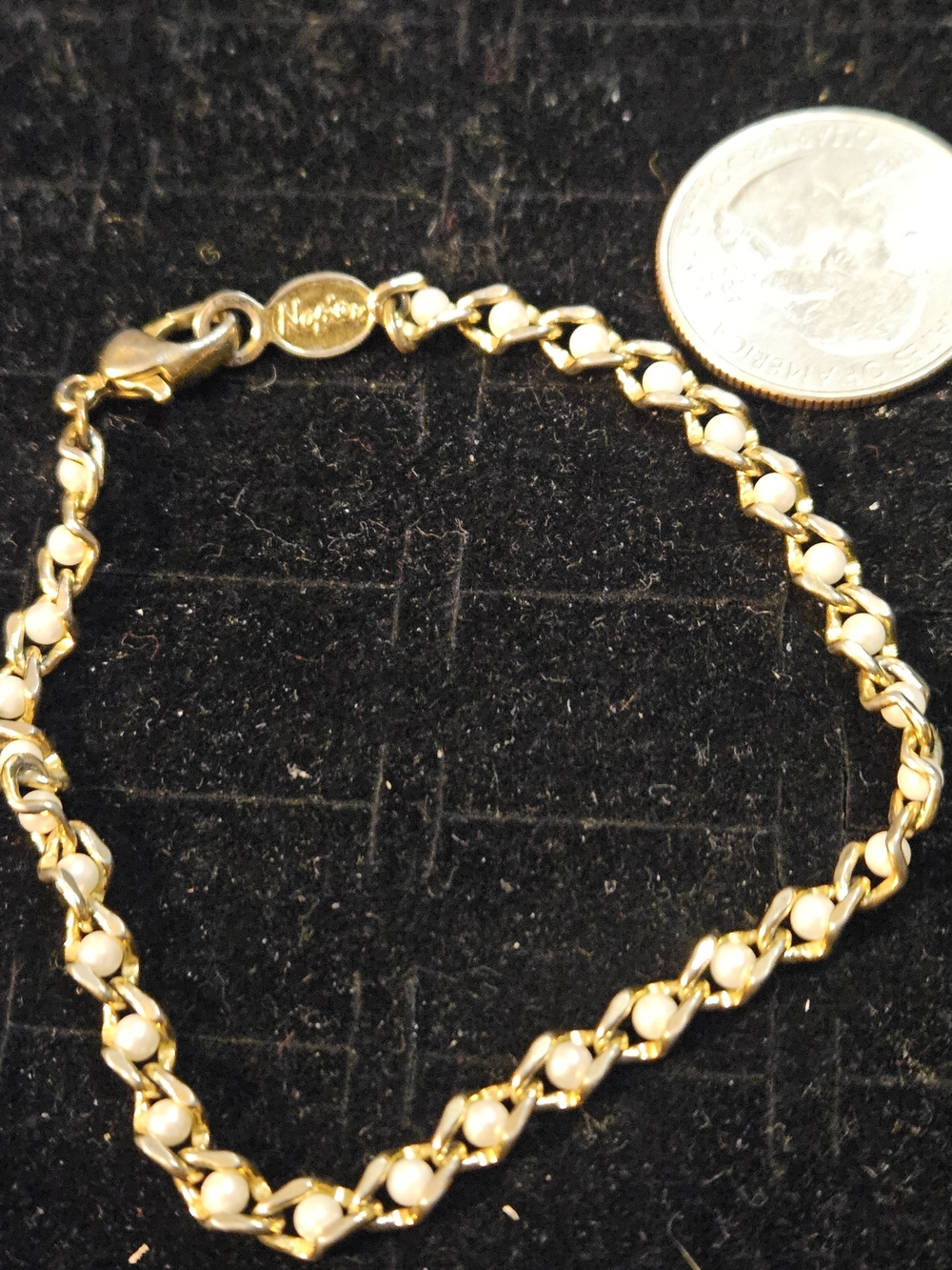 Napier Gold-Tone Link Bracelet with Cream Pearls